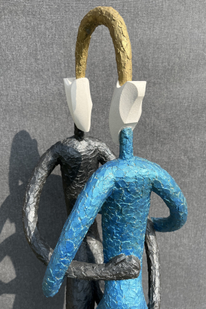 Laurent Messager - Couple bleu (Tête)(Ciment armé, polychromie patines, Pierre de taille, Socle béton/marbre)